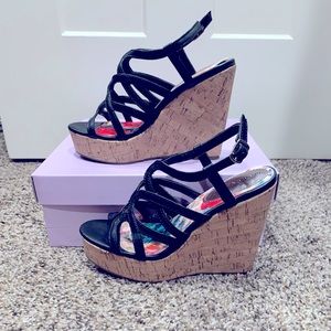 Madden Girl black wedges, platform 1”, heel 4”